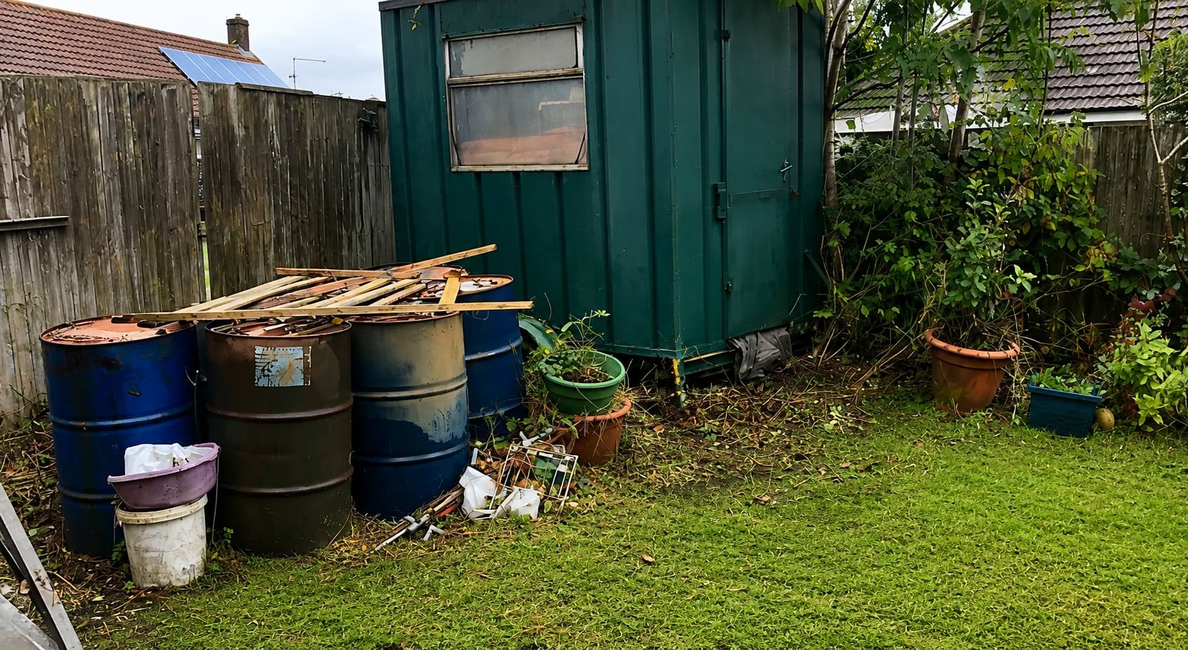 After: cleared garden with the lawn and shed visible again in Wareham